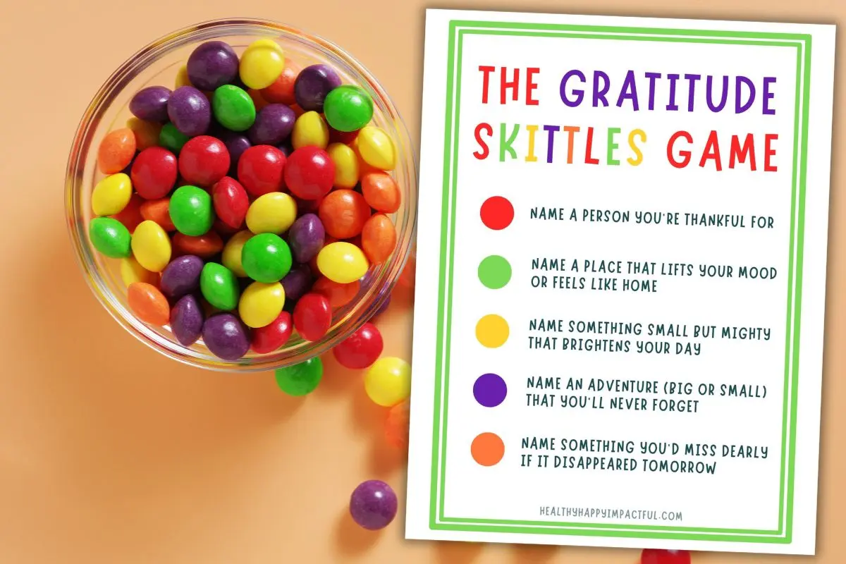 gratitude skittles game, free printable, gratitude games