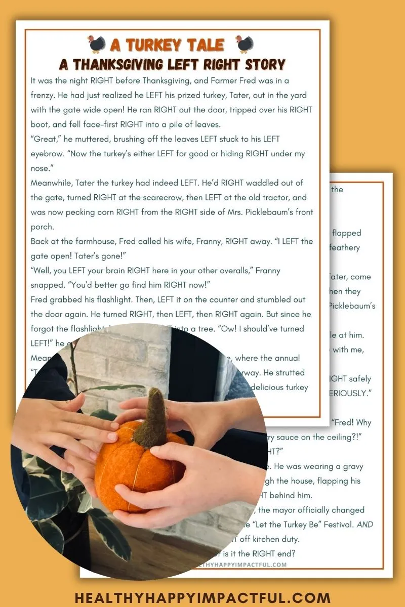 left right Thanksgiving story game free printable for kids