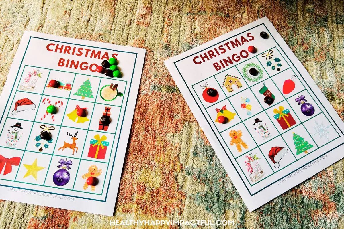 holiday Xmas bingo example with M&Ms