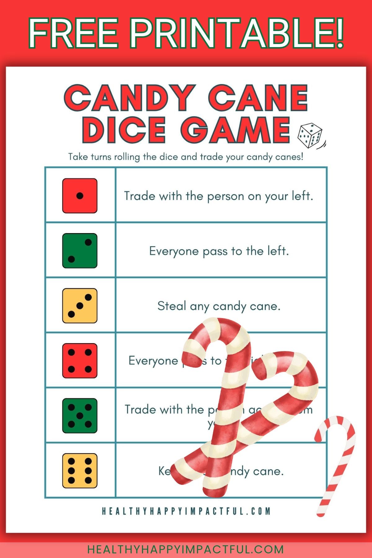 free pdf printable Christmas candy cane dice game