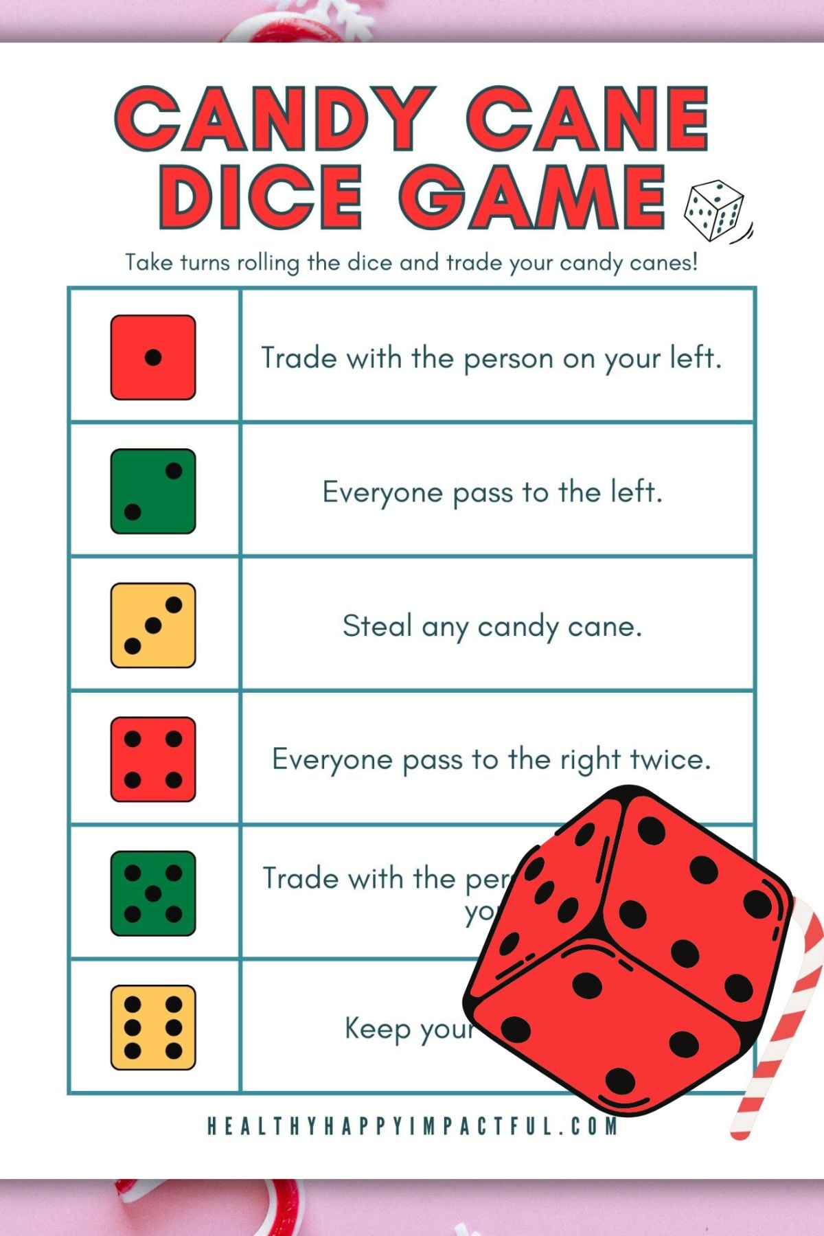 free printable candy cane dice game for Christmas fun at home