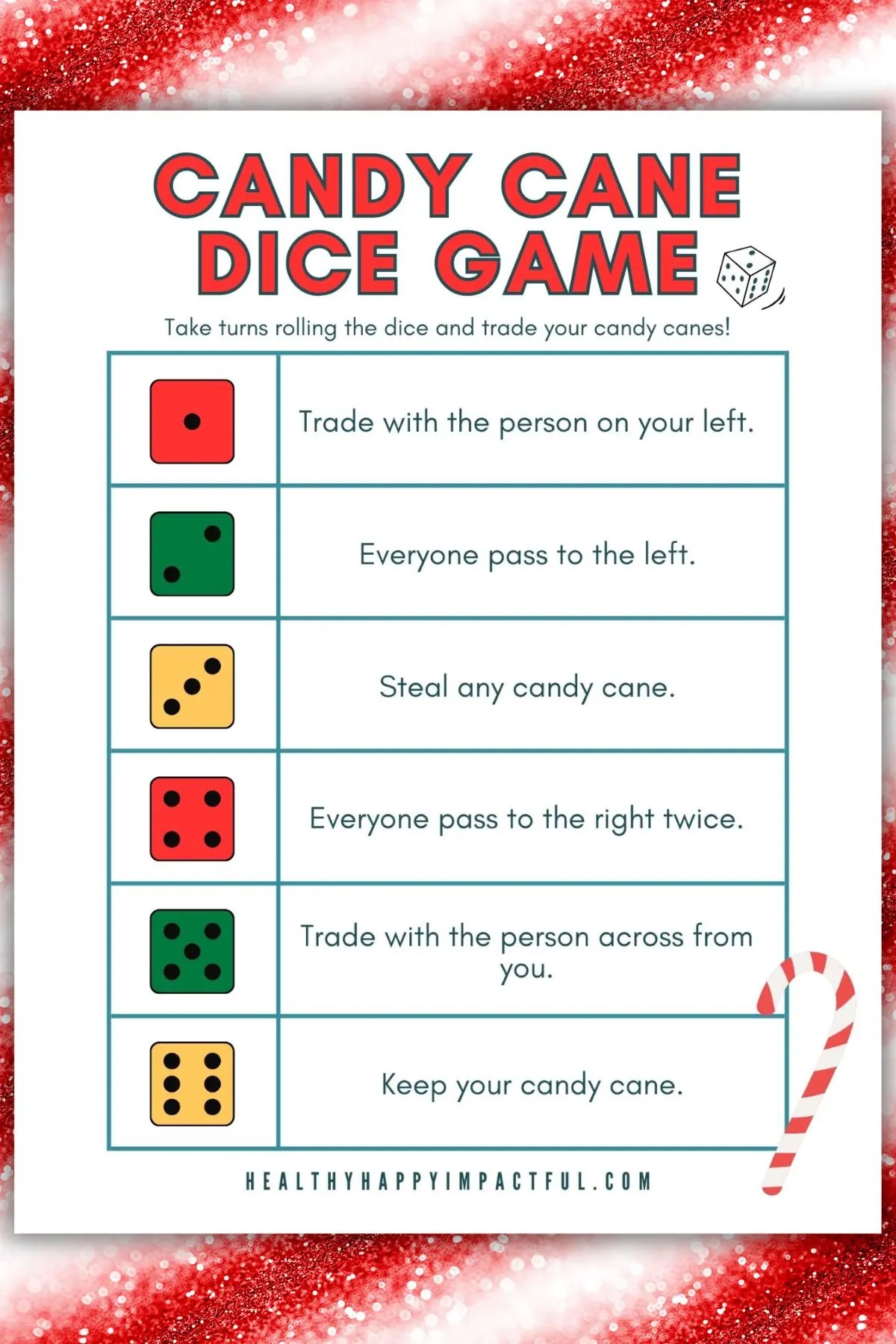 free printable candy cane dice game for Christmas fun at home
