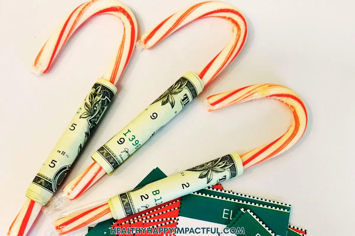 candy cane Christmas games, $1 cash grab money steal game or gift exchange