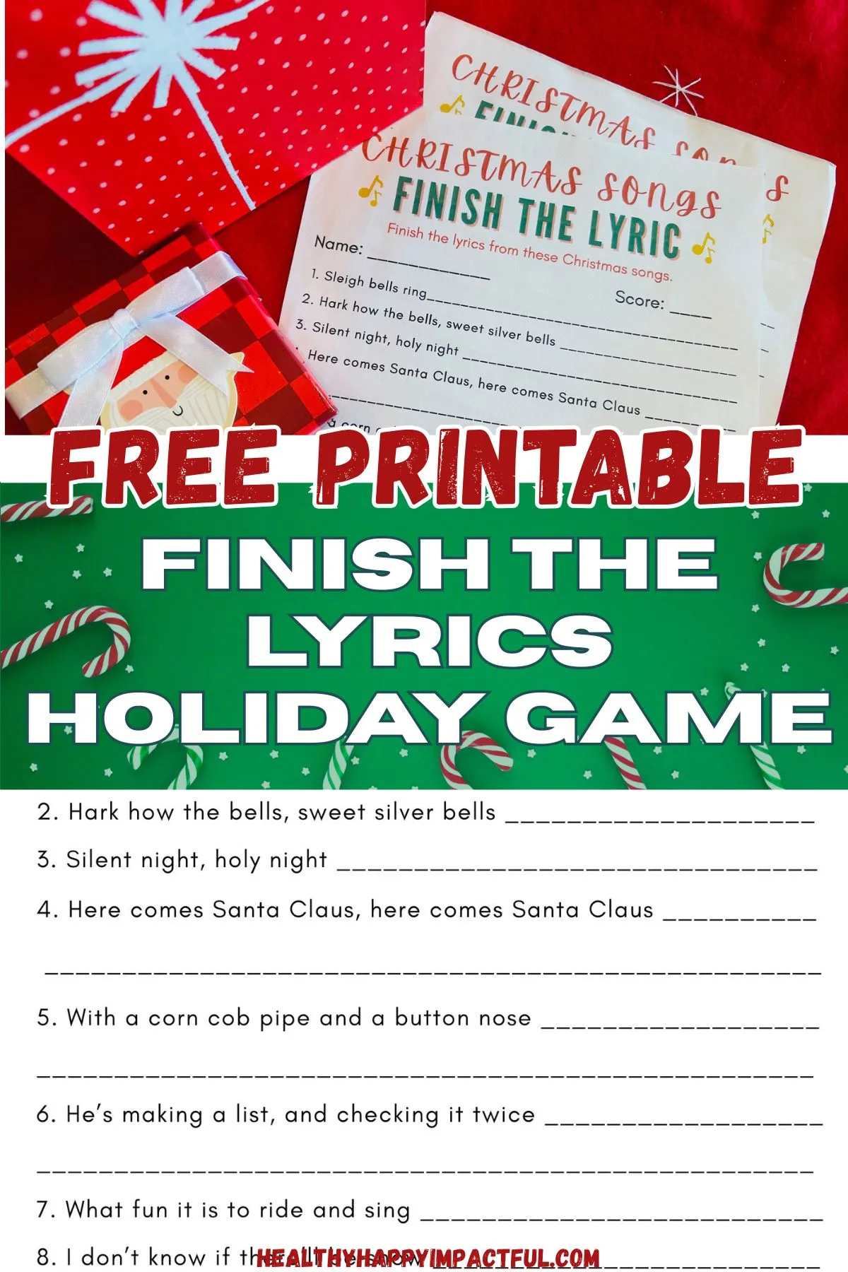 finish the lyrics Christmas songs gift exchange game