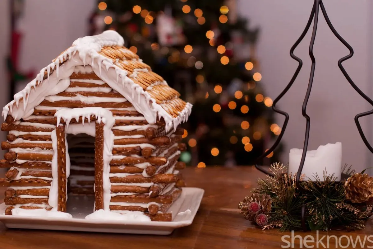 pretzel no bake easy gingerbread house ideas for kids at Christmas