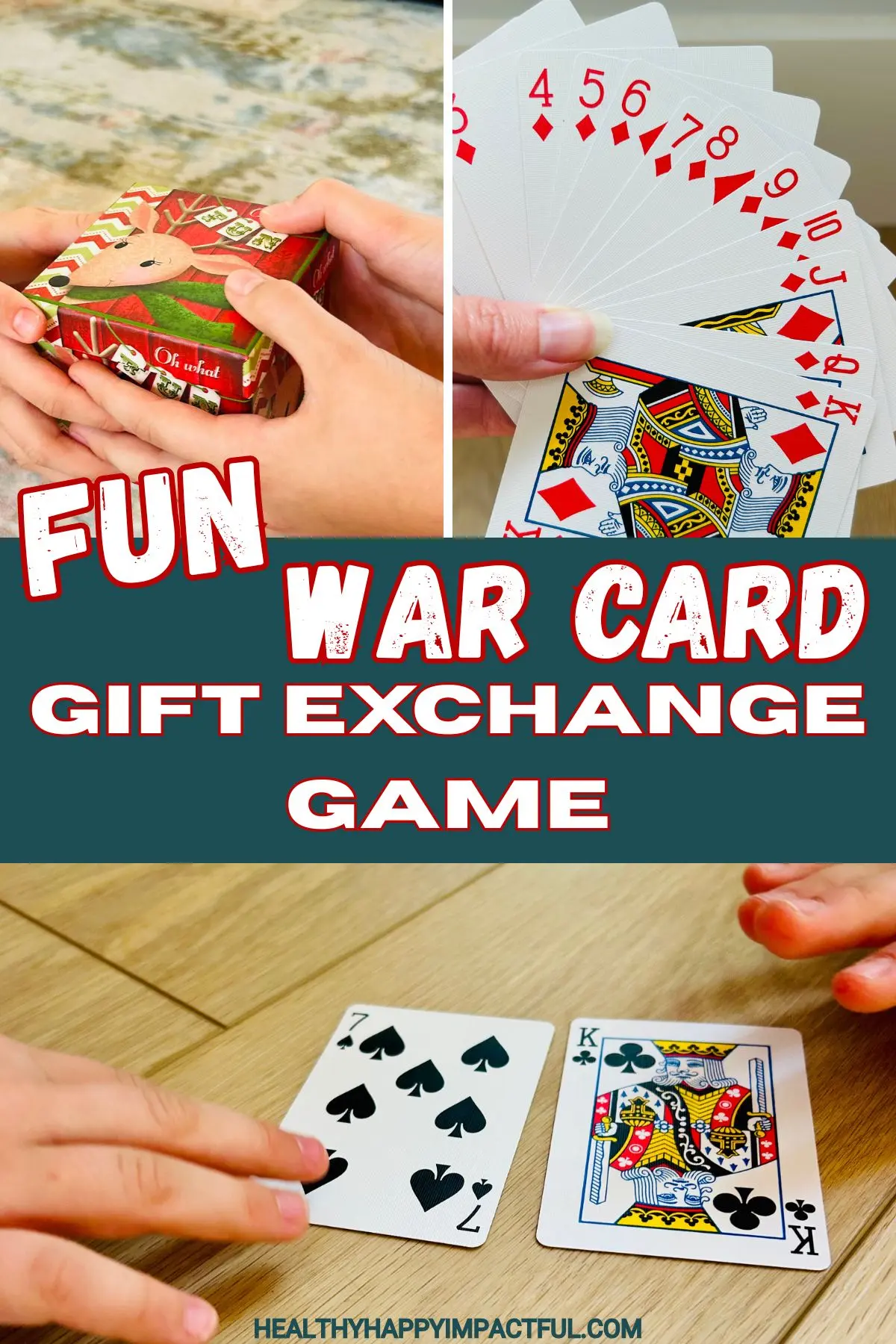 Christmas gift exchange game of War with cards