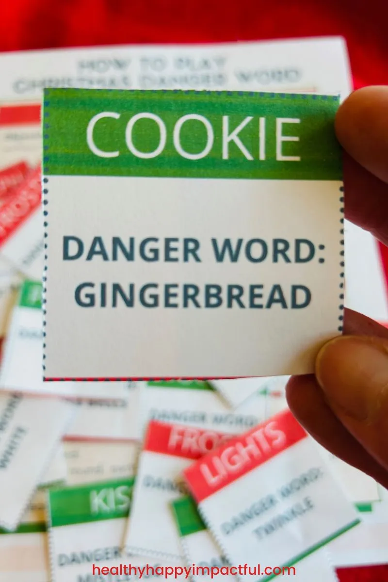 cookie Christmas danger word game card for kids and families to play
