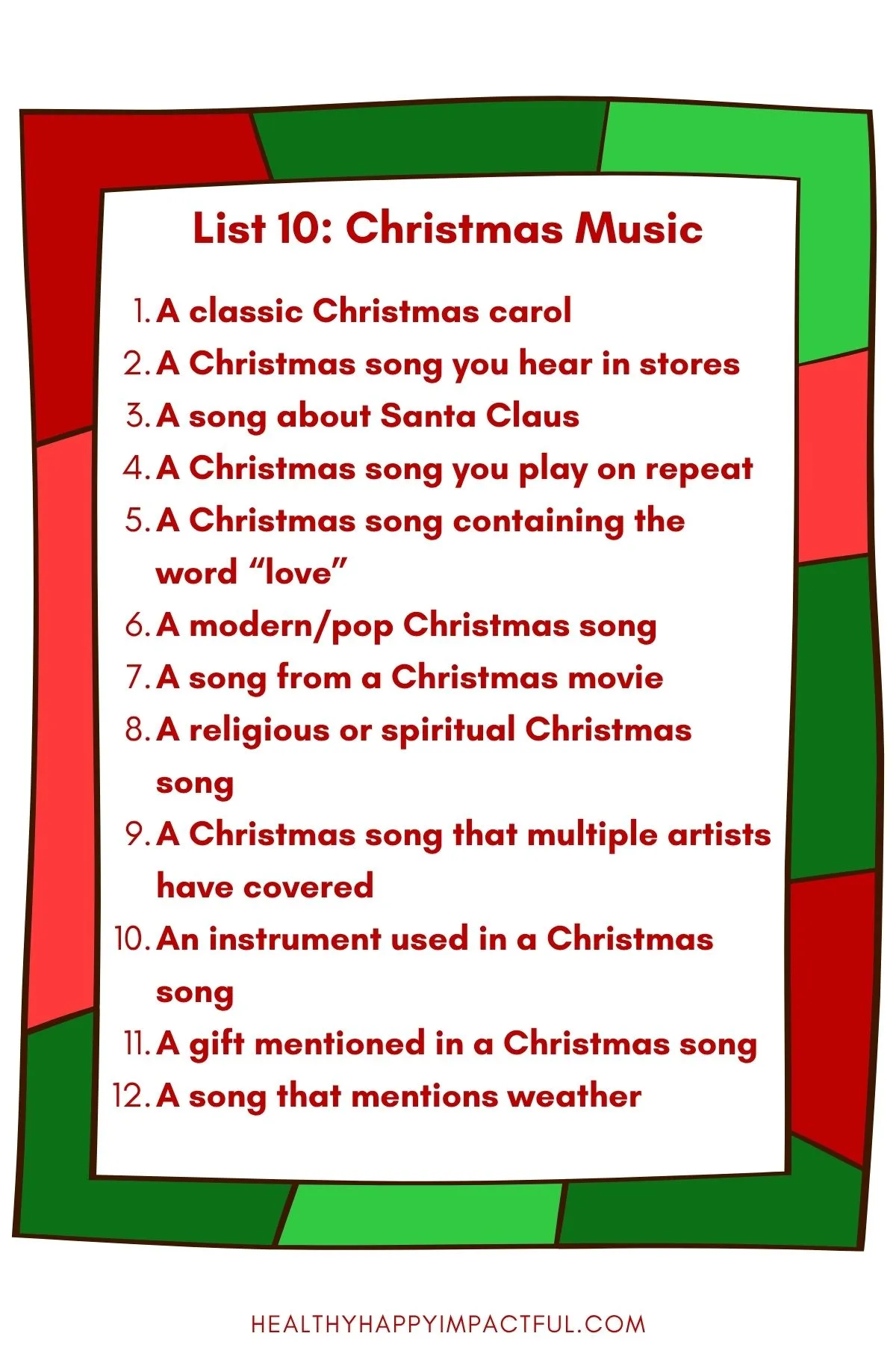 Christmas music stattergories list
