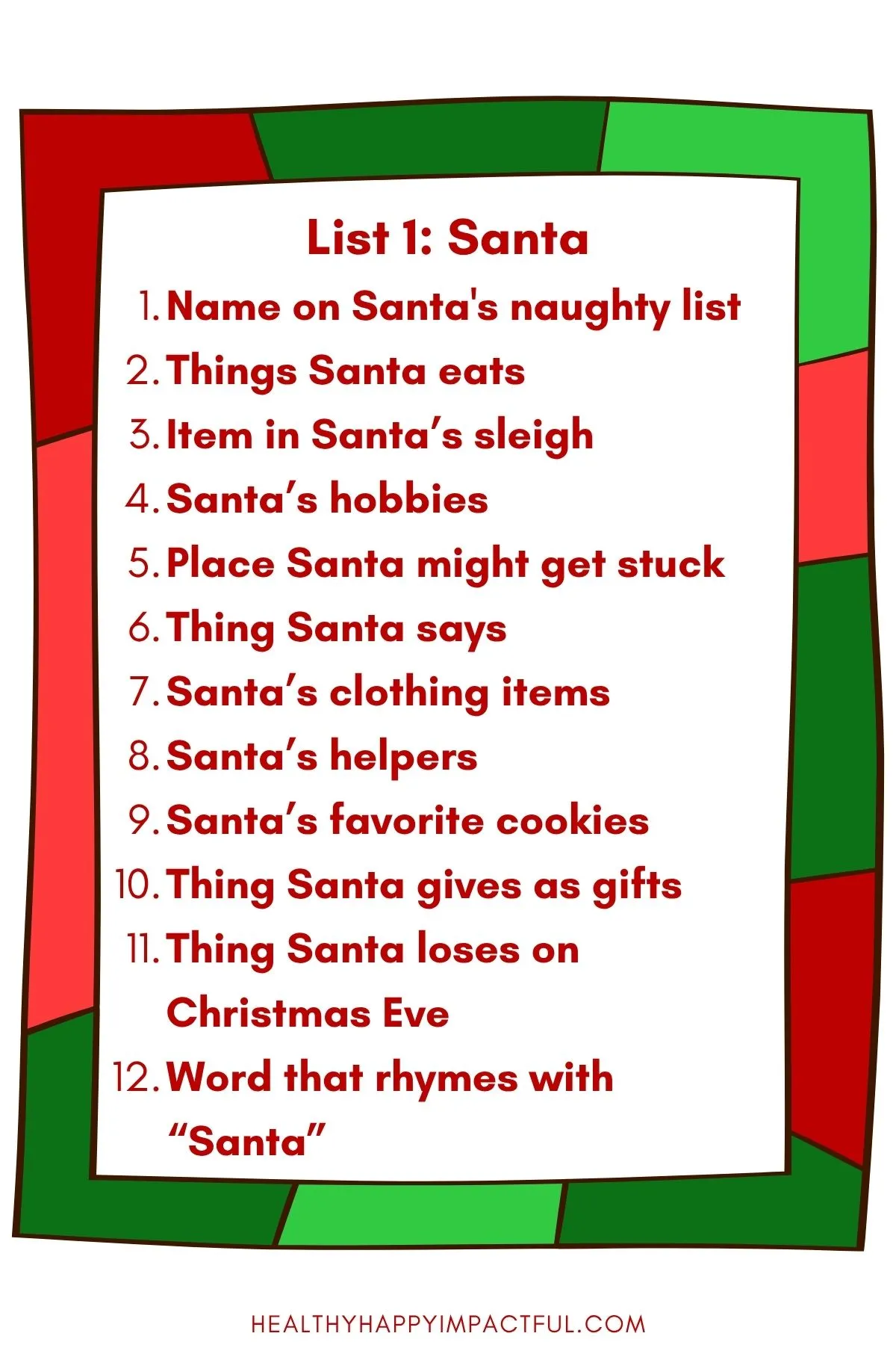 Christmas Scattergories list; Santa Claus