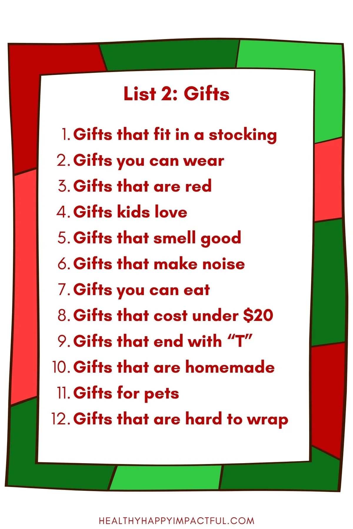 Christmas scattergories categories list; gifts