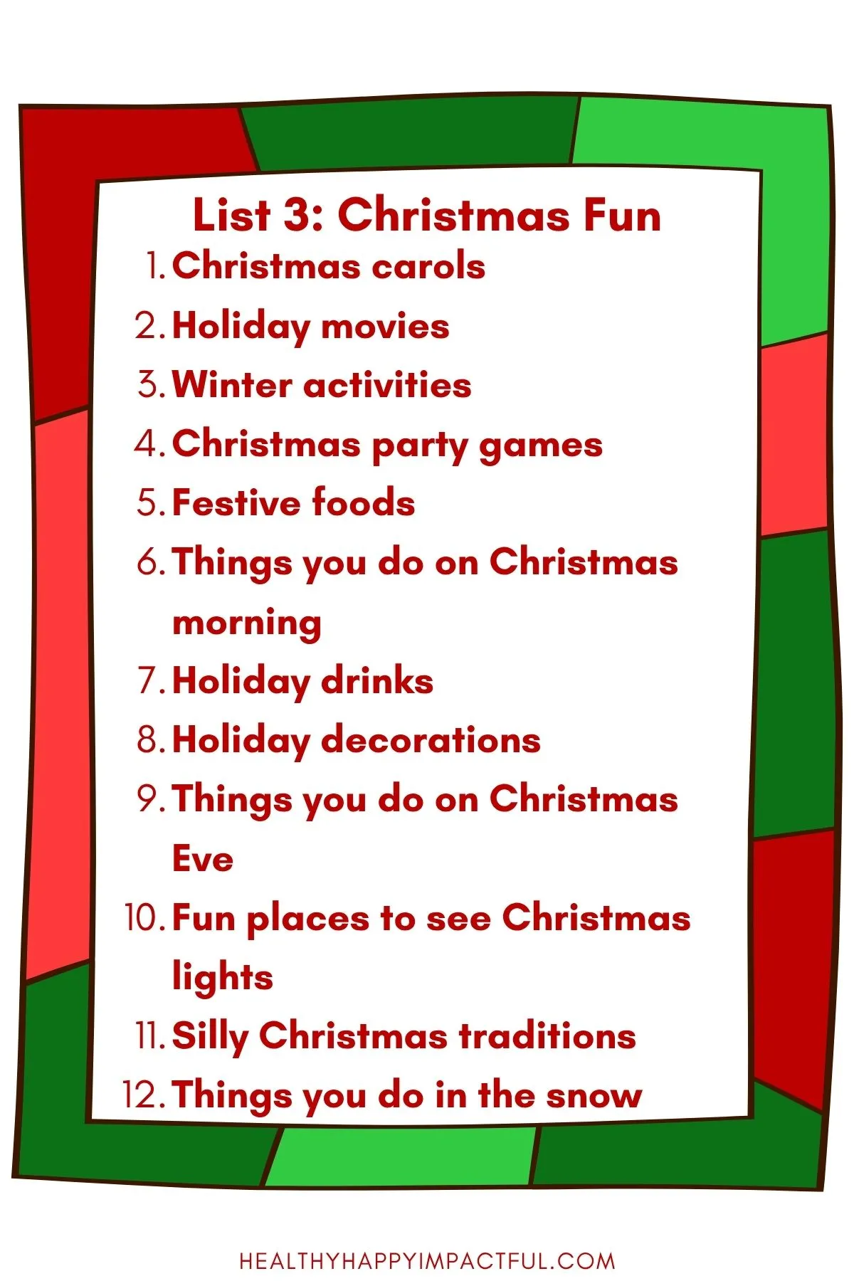 Christmas fun; scattergories game for kids and families; free printable