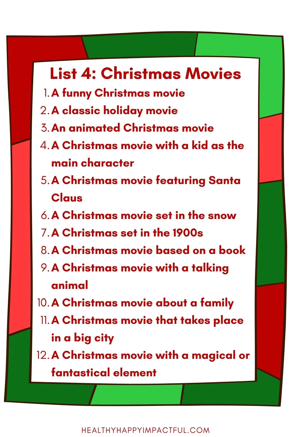 Christmas movies scattergories list