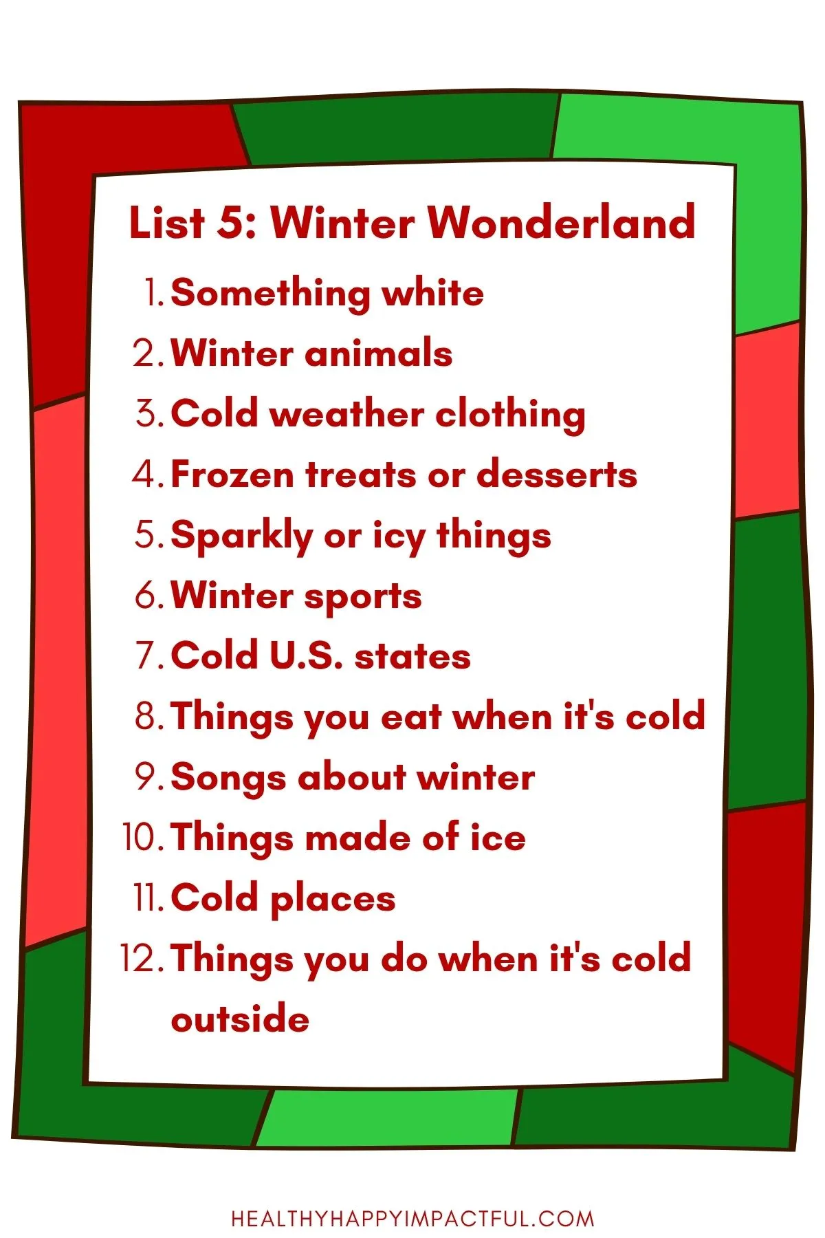 winter wonderland categories list