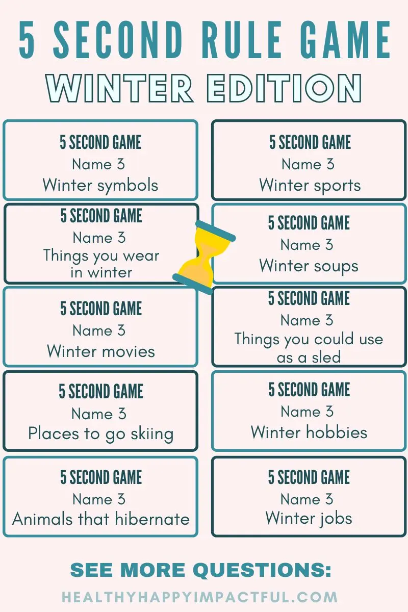 winter 5 second rule party game, name three things