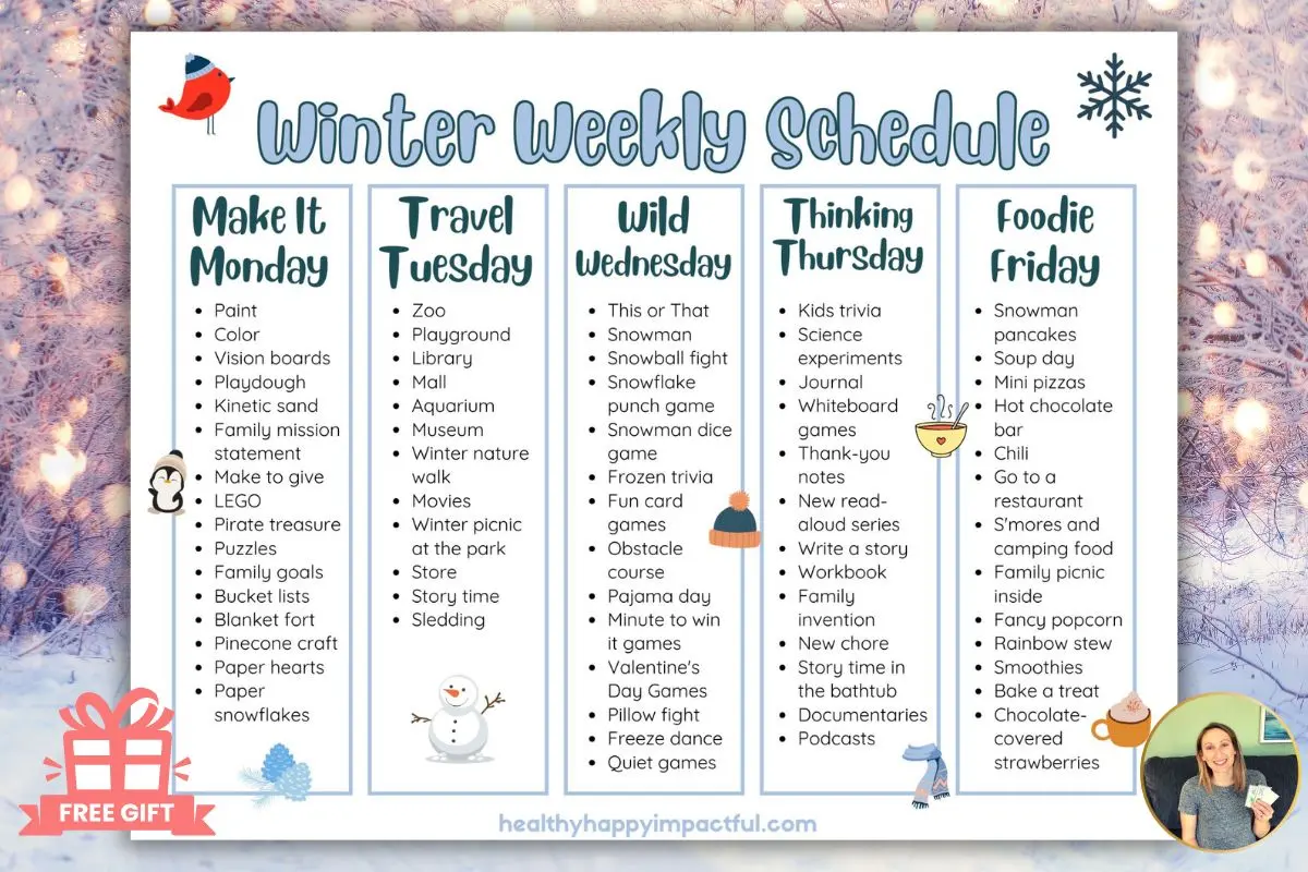 winter activities for kids and free printable pdf schedule for weekdays