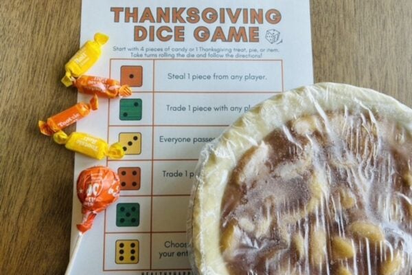 Thanksgiving dice game with pie or candy