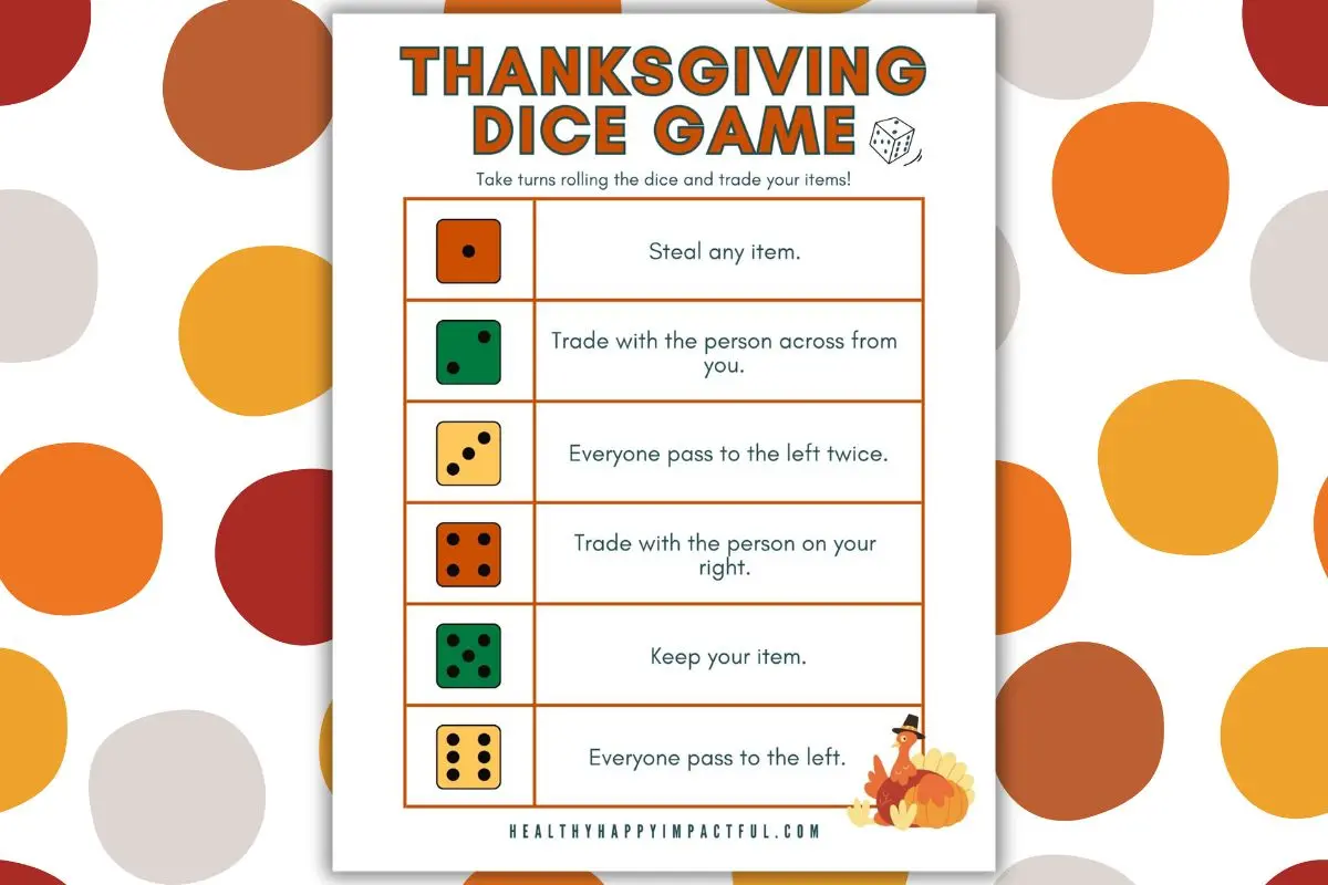 Thanksgiving dice game with pie or candy