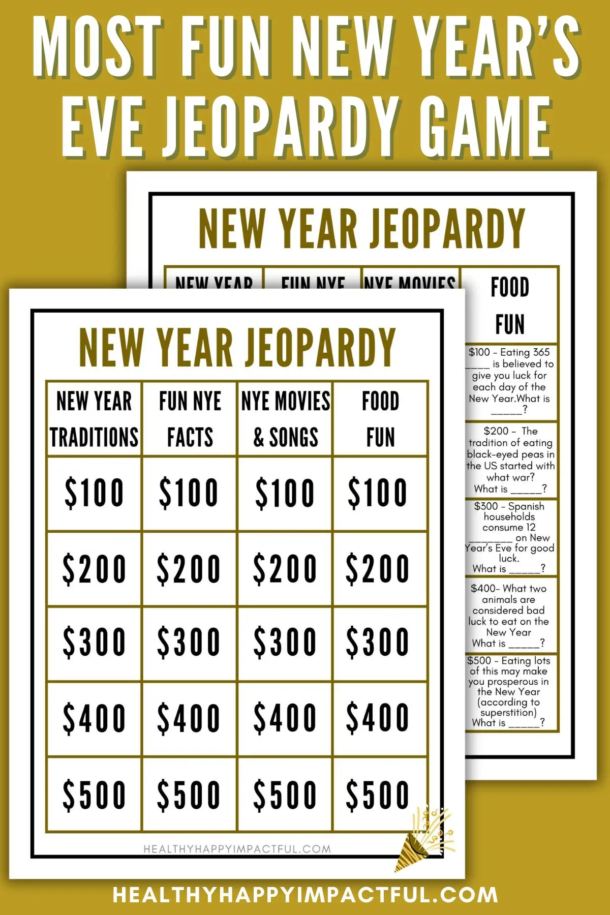 NYE free printable jeopardy game and trivia, fun facts