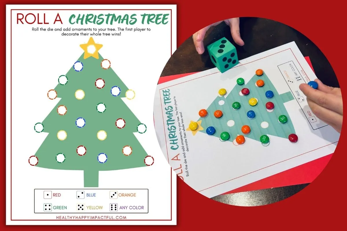roll a Christmas tree candy dice game free printable