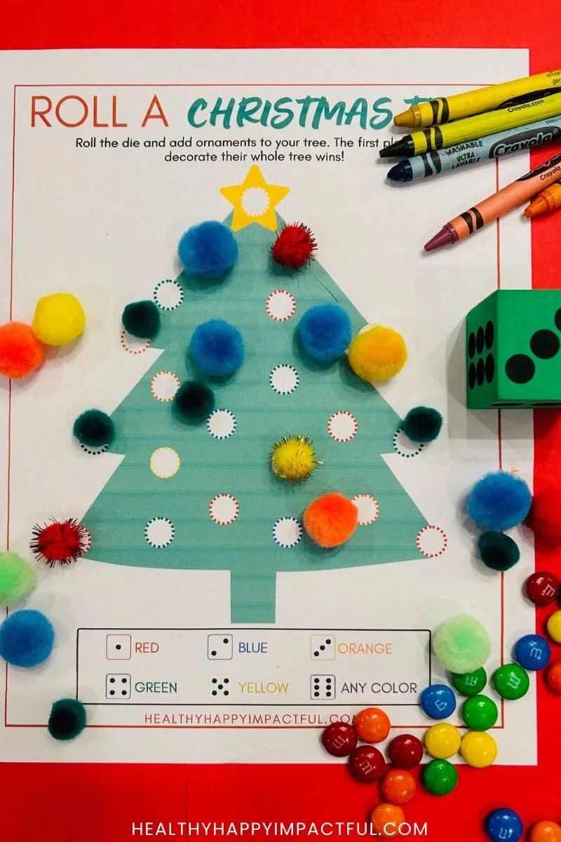 roll a Christmas tree candy dice game free printable