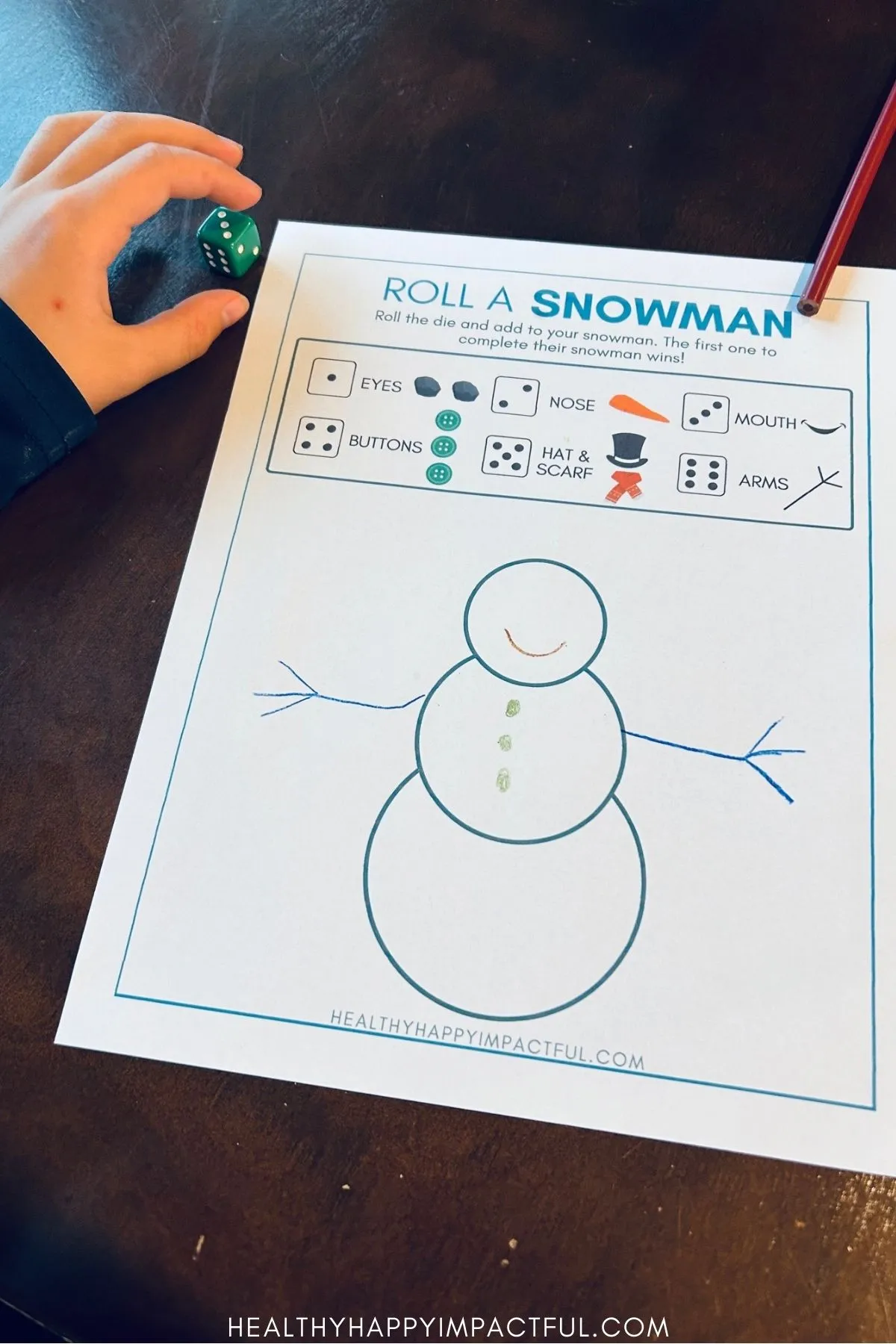 roll a snowman dice game free printable