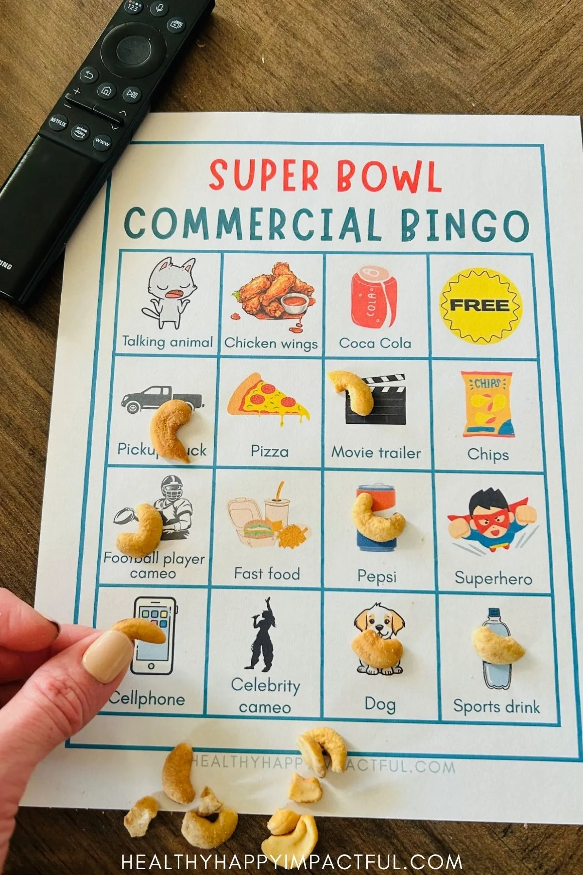 free printable Super Bowl commercial bingo game cards
