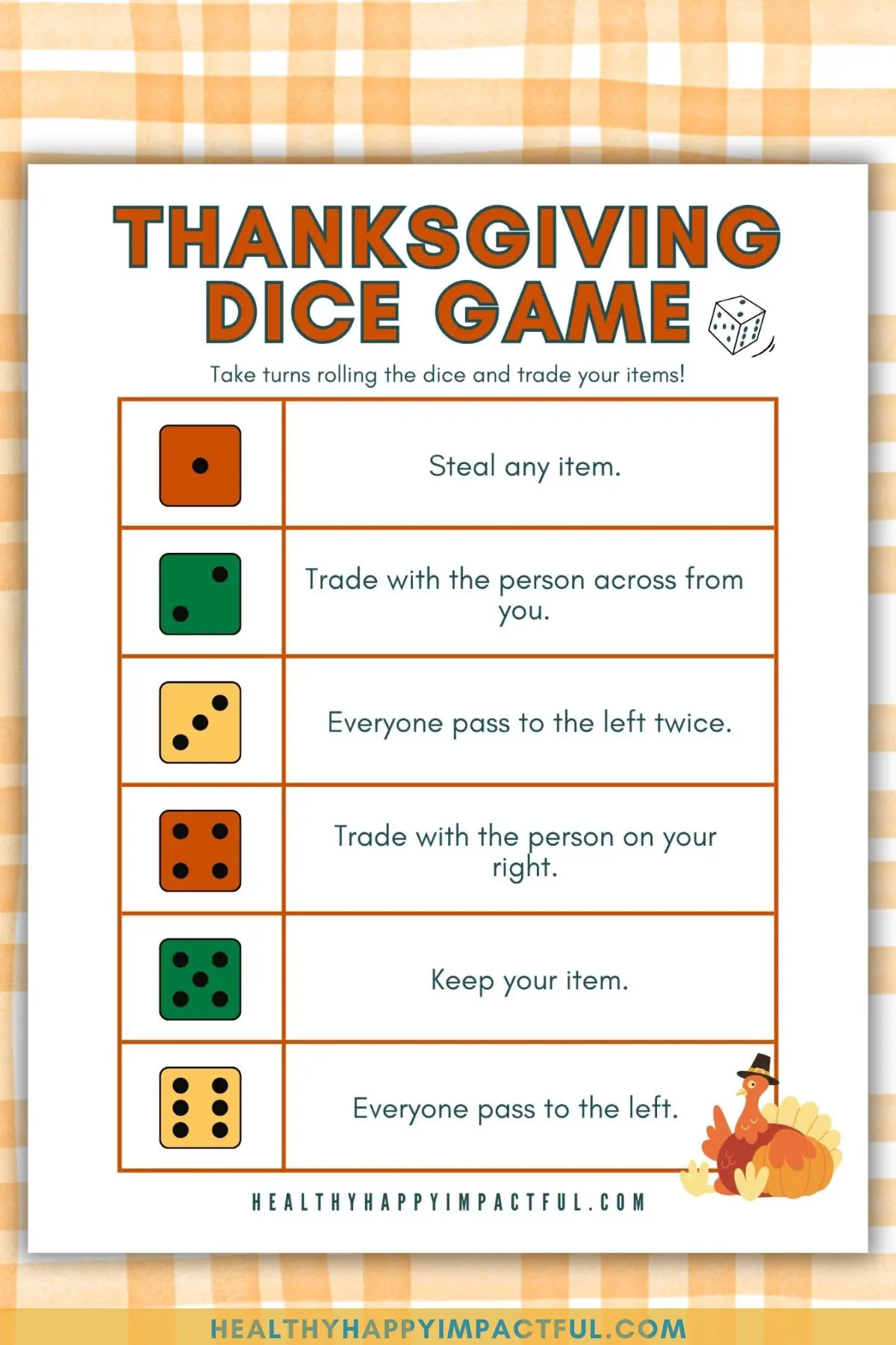 free printable dice game for Thanksgiving