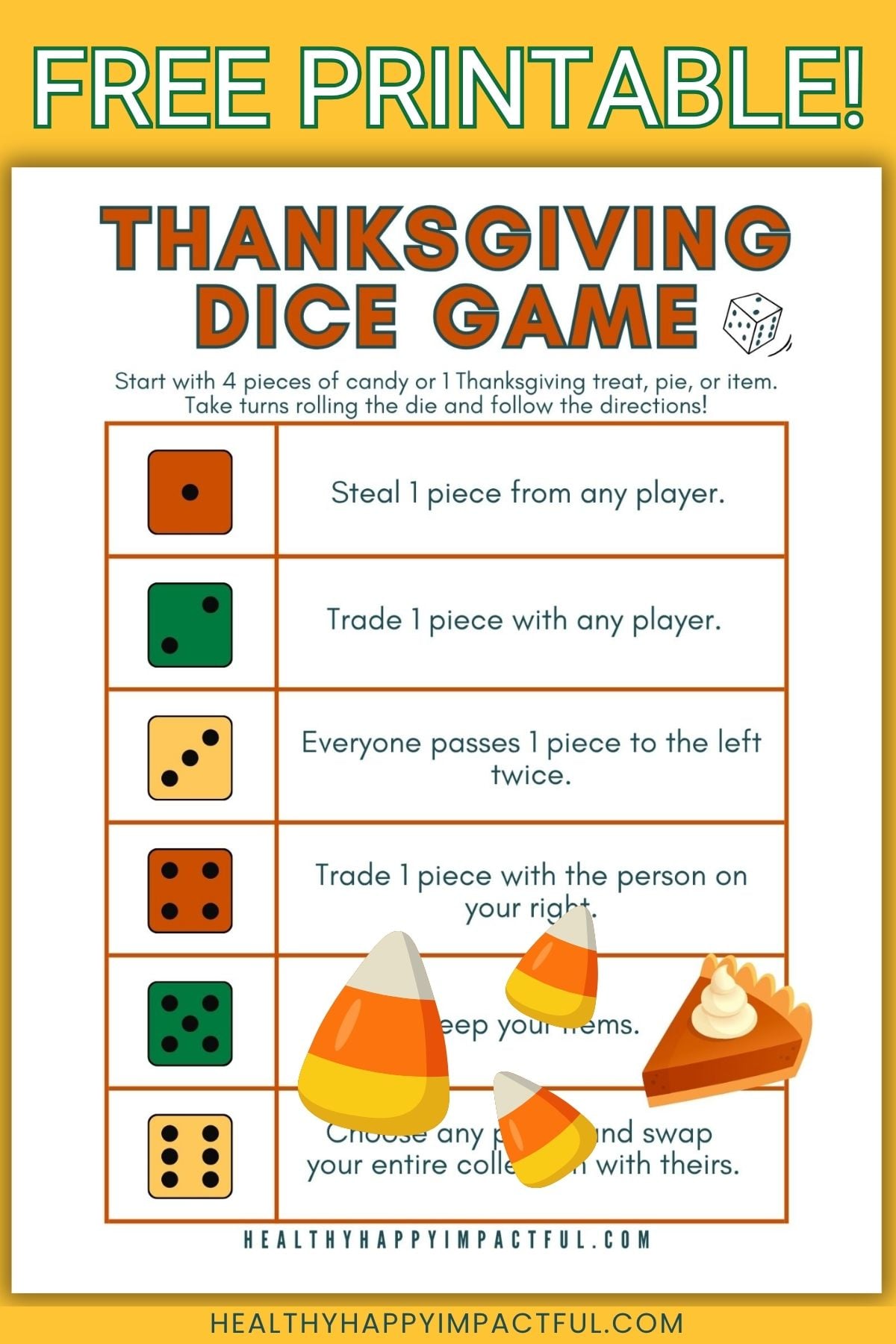 Thanksgiving dice game free printable