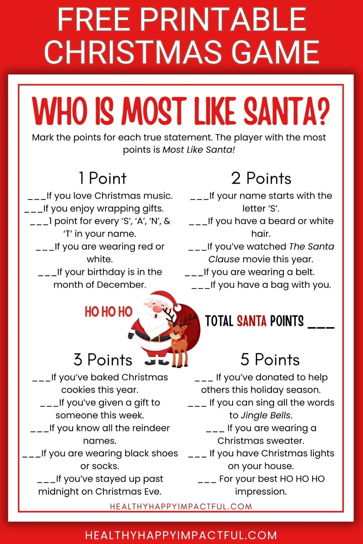 who is most like Santa game free printable