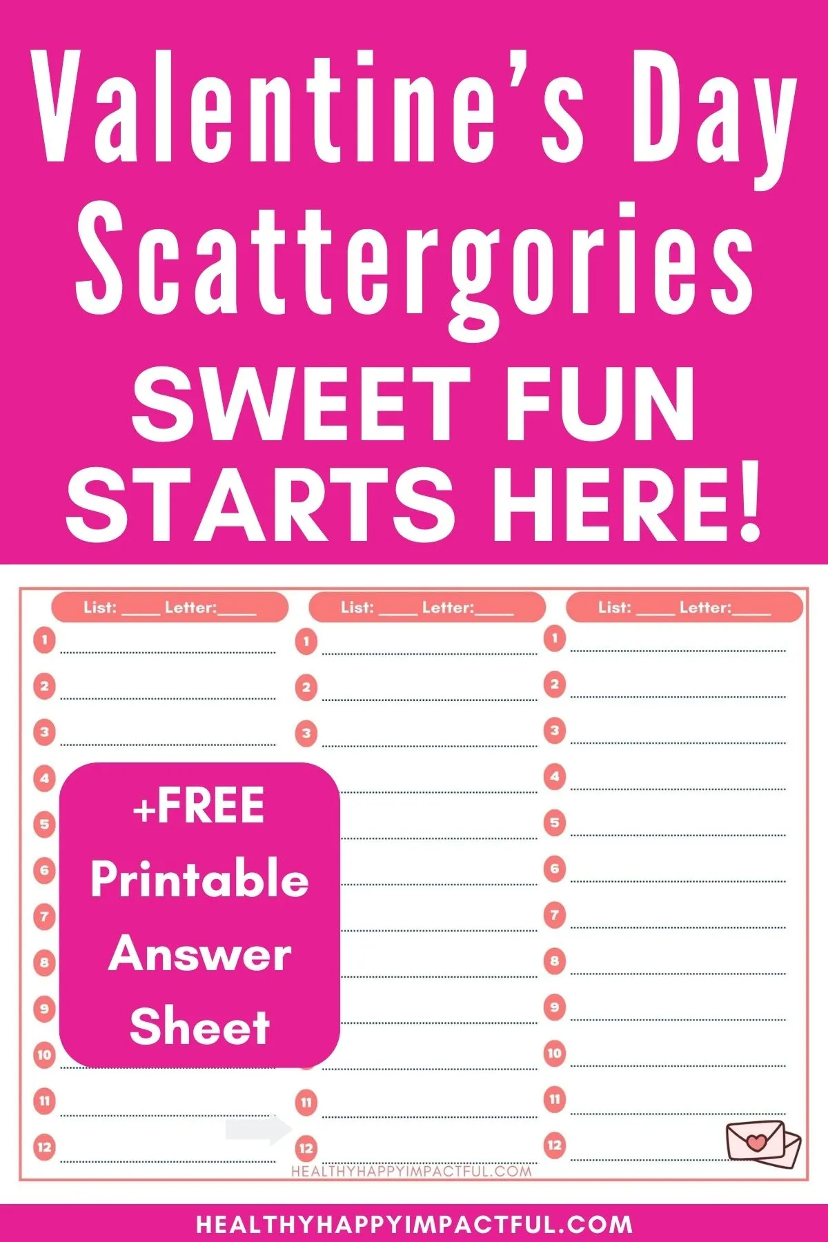Valentine's Day Scattergories categories game free printable
