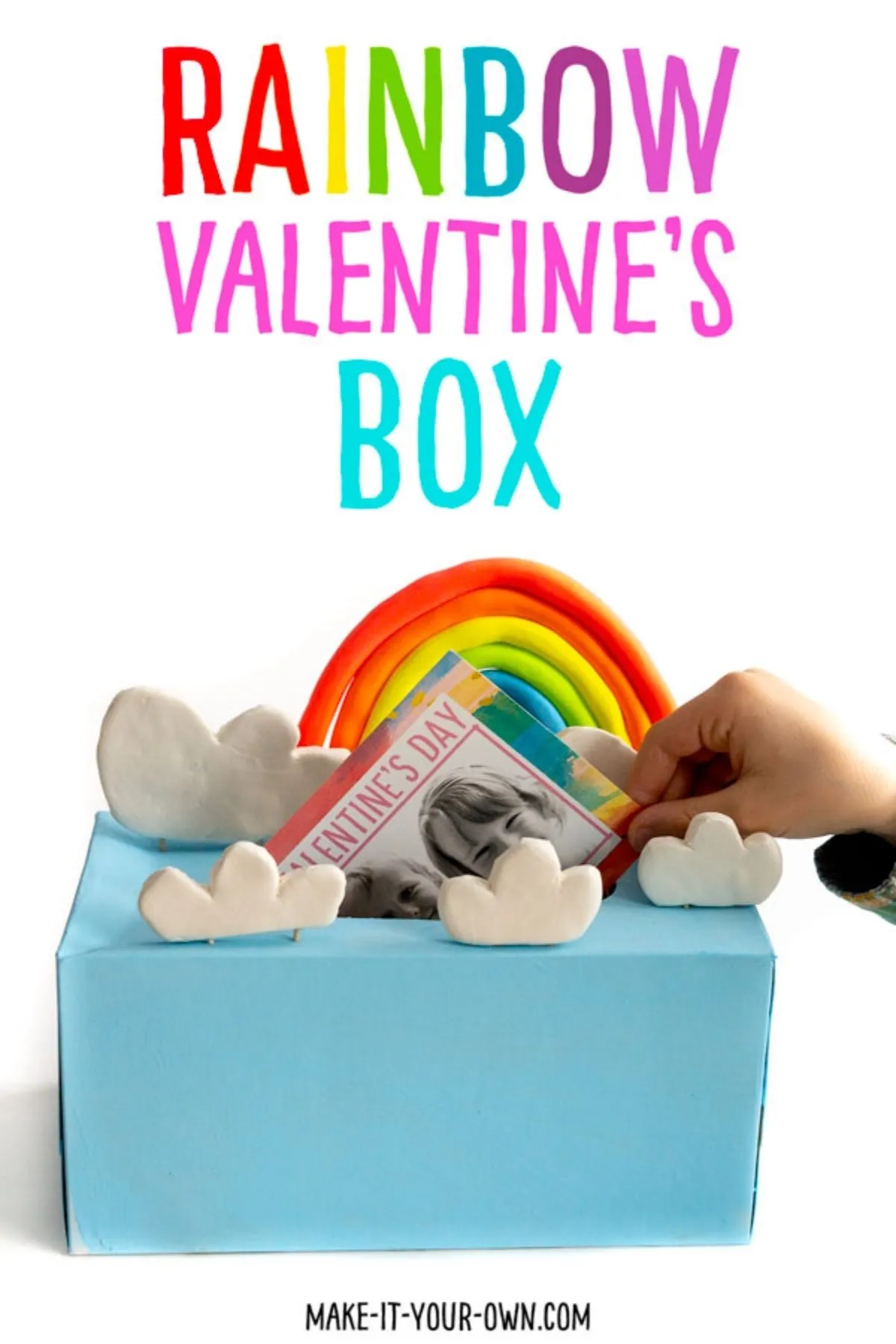 sweet and unique Valentine's box ideas; rainbow and clouds