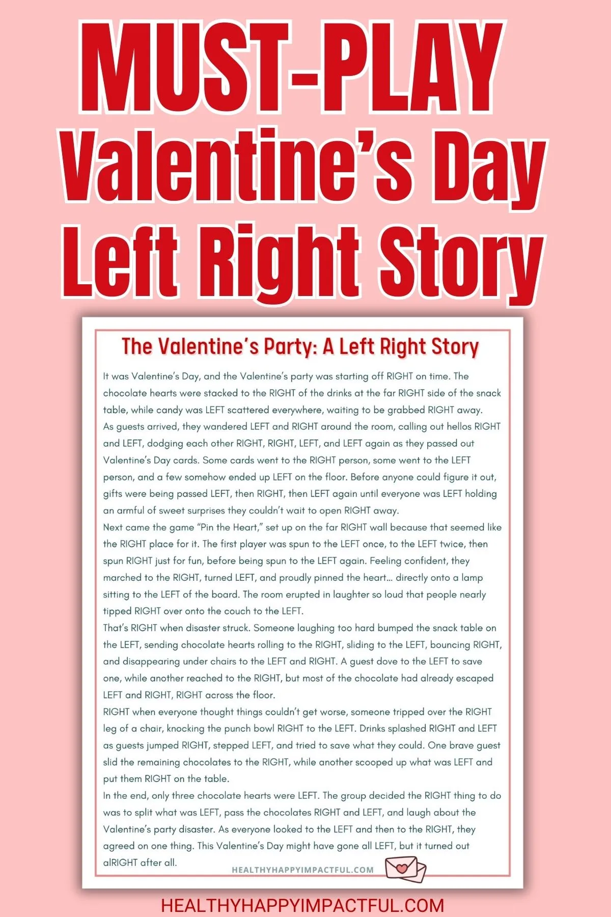 Valentine's Day left right story game free printable for kids