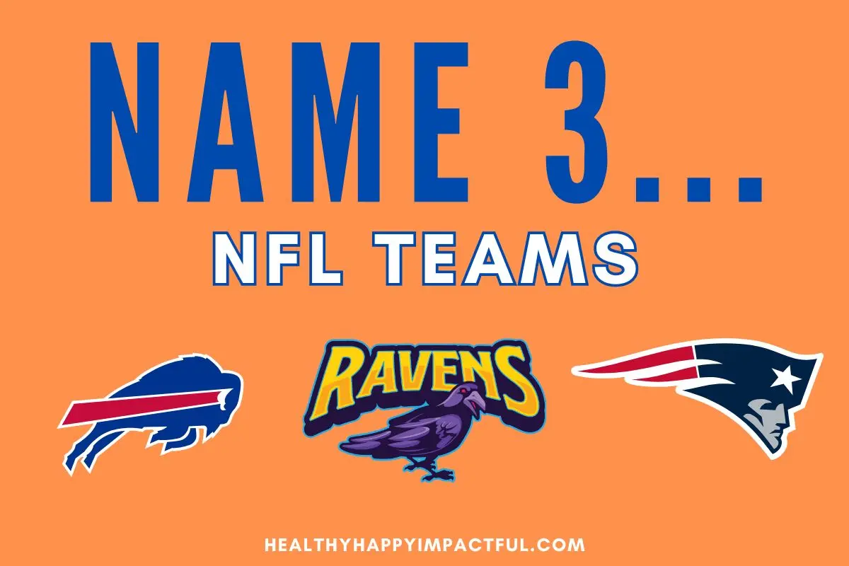 NFL teams name 3 things, easy, for beginners, Super bowl party games