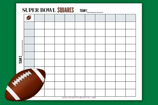 Super Bowl football squares board template party games for adults and kids