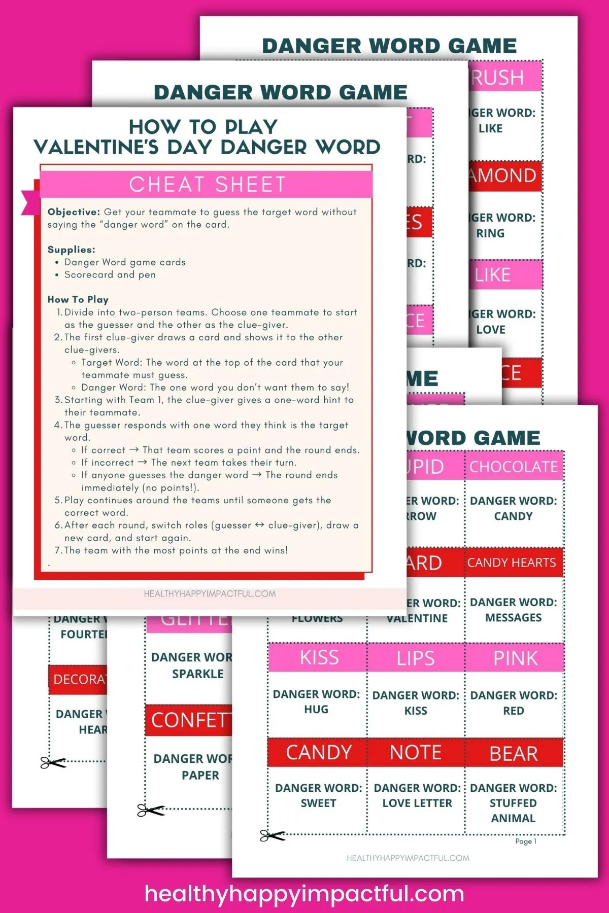 Valentine's Day danger word game printable cards