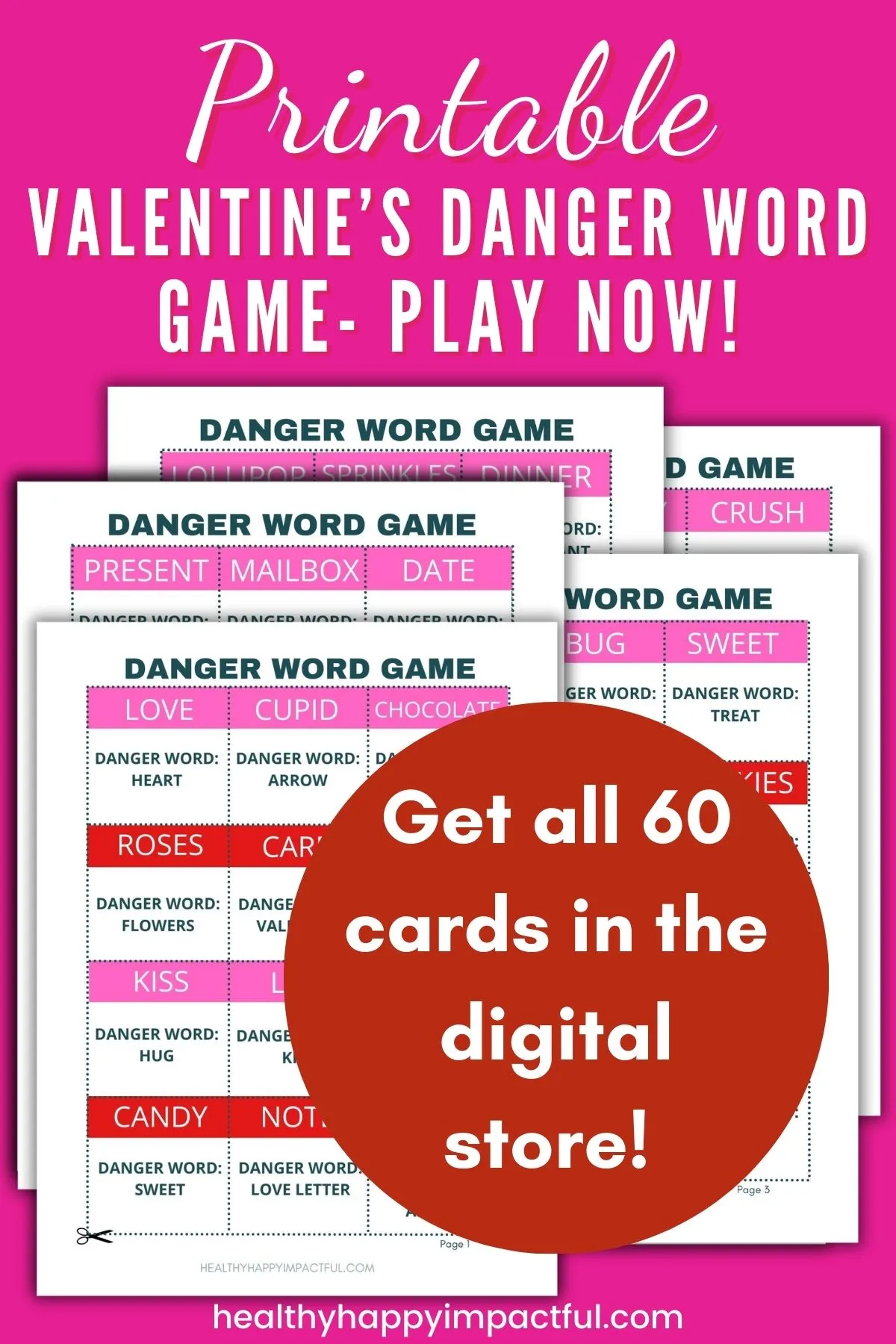 printable valentine's danger word game cards