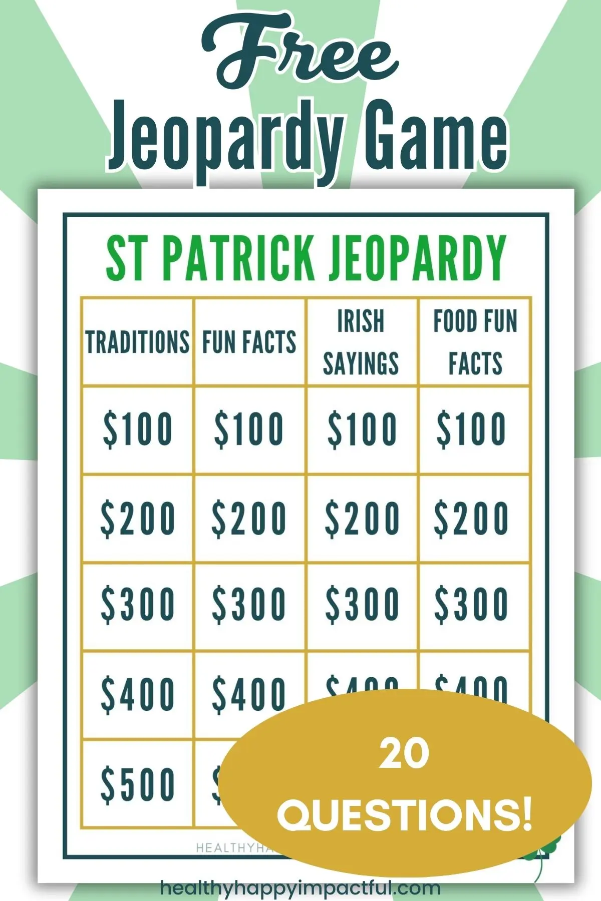 St Patricks Day jeopardy questions and fun facts for kids and adults