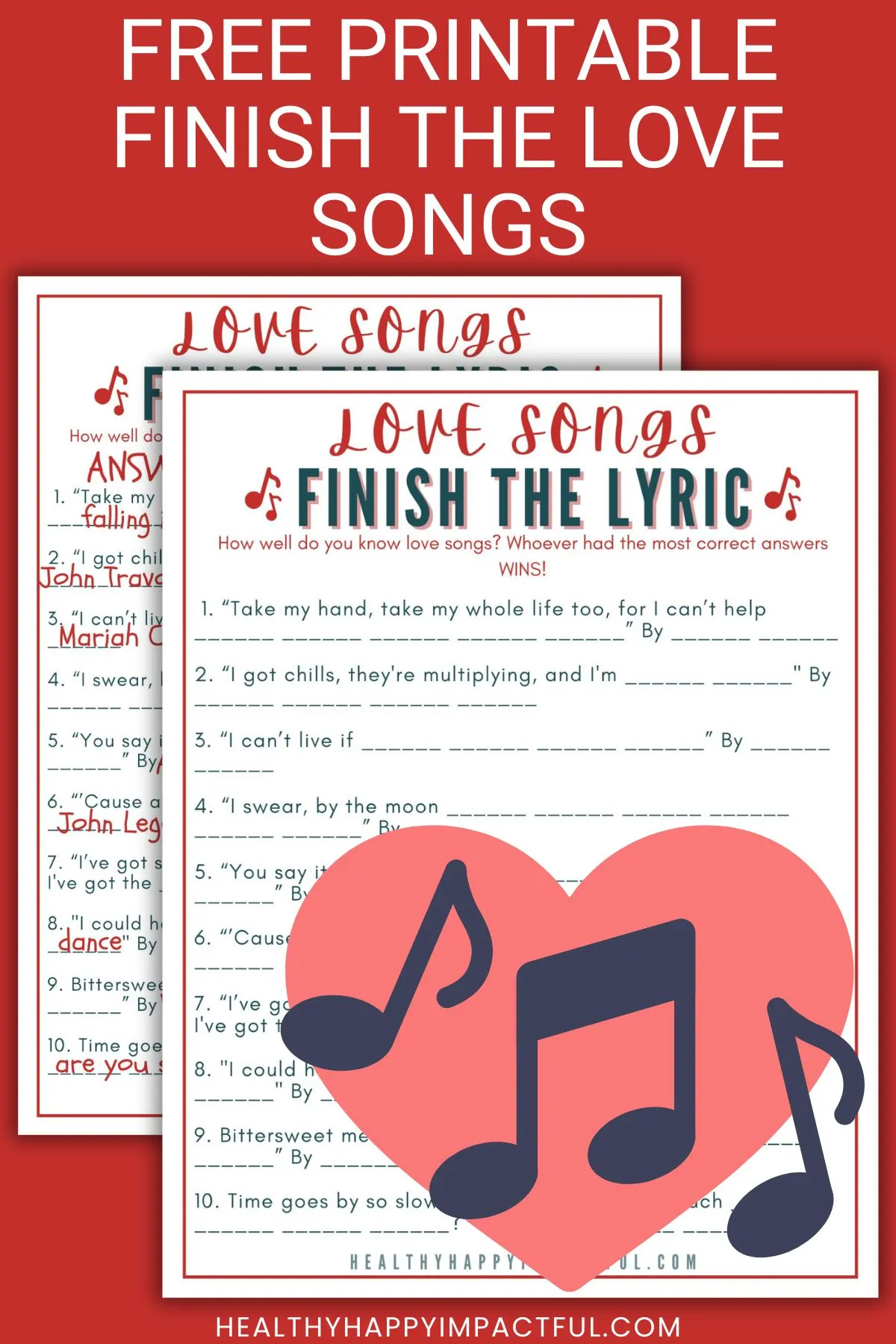 finish the lyrics love songs free printable game