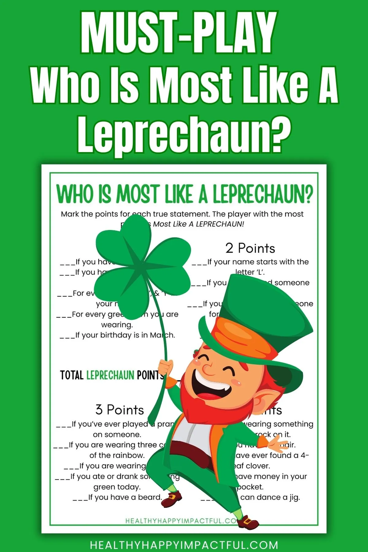 who is most like a leprechaun game free printable