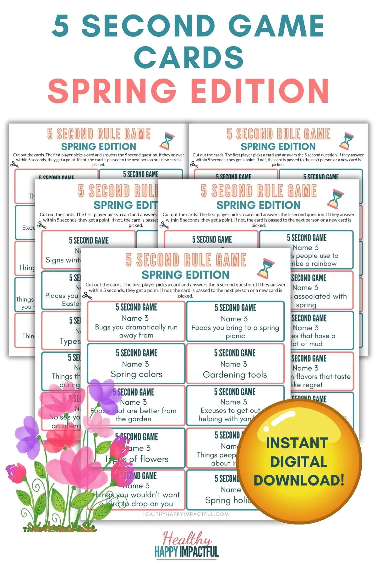 printable pdf 5 second rule game cards for spring