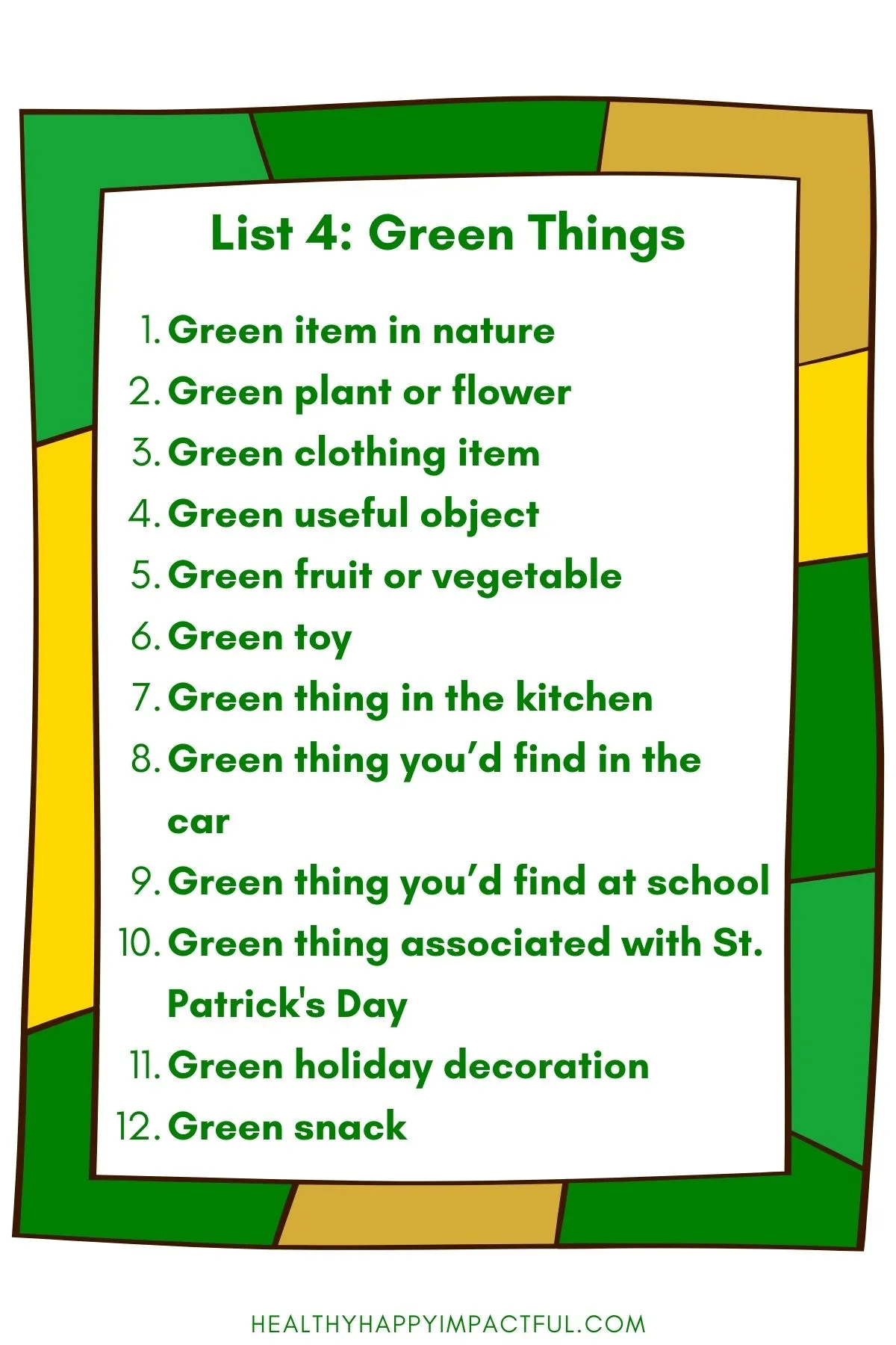 St. Patrick's Day scattergories game list