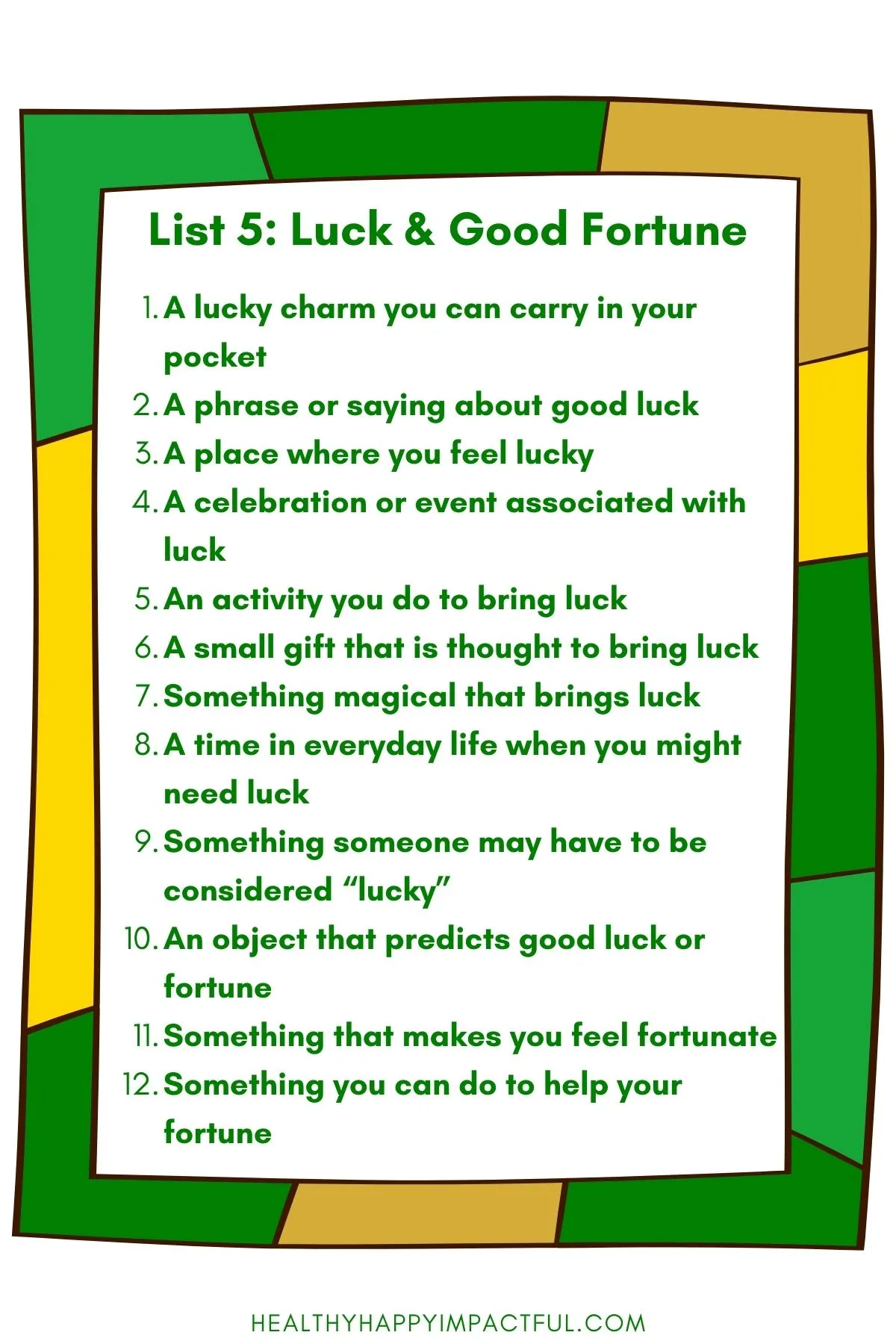 St. Patrick's Day scattergories game lists