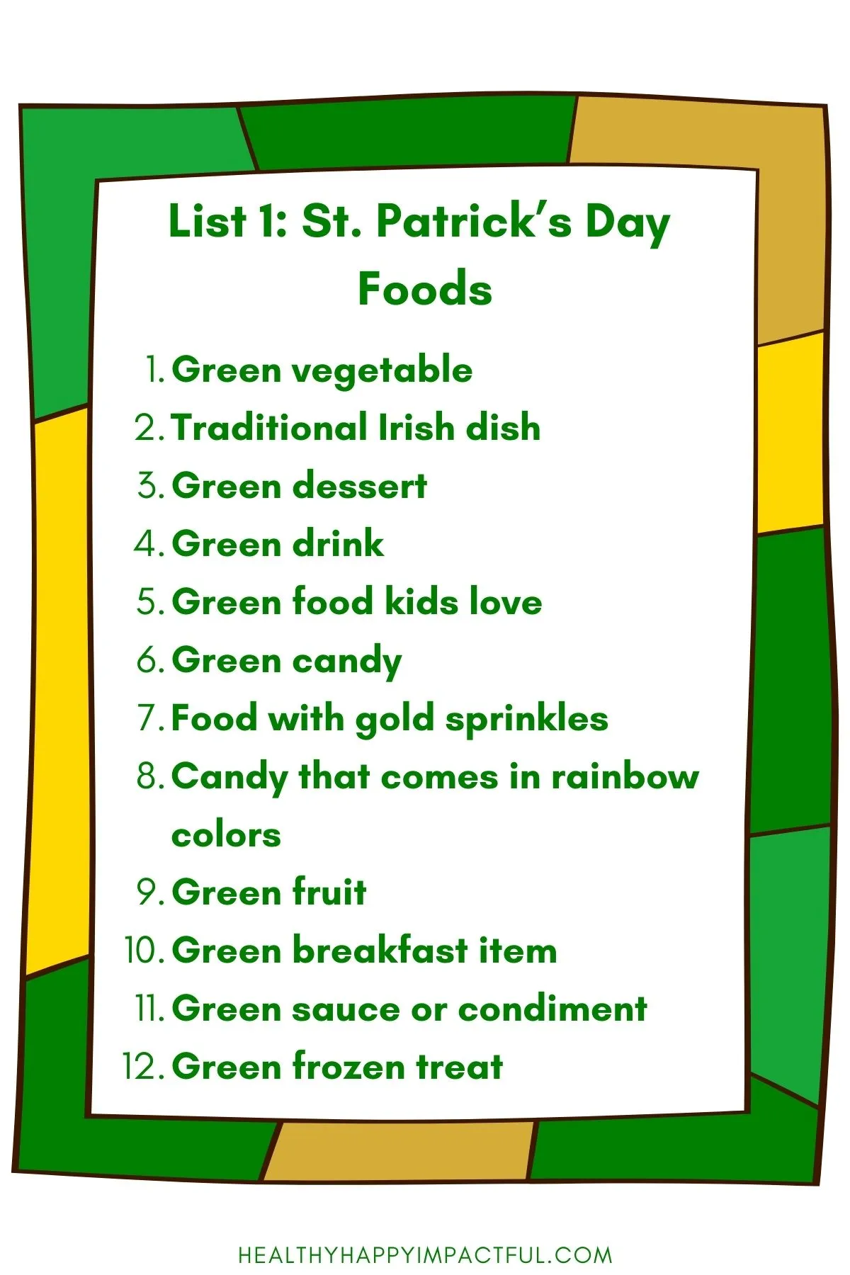 St. Patrick's Day scattergories game lists