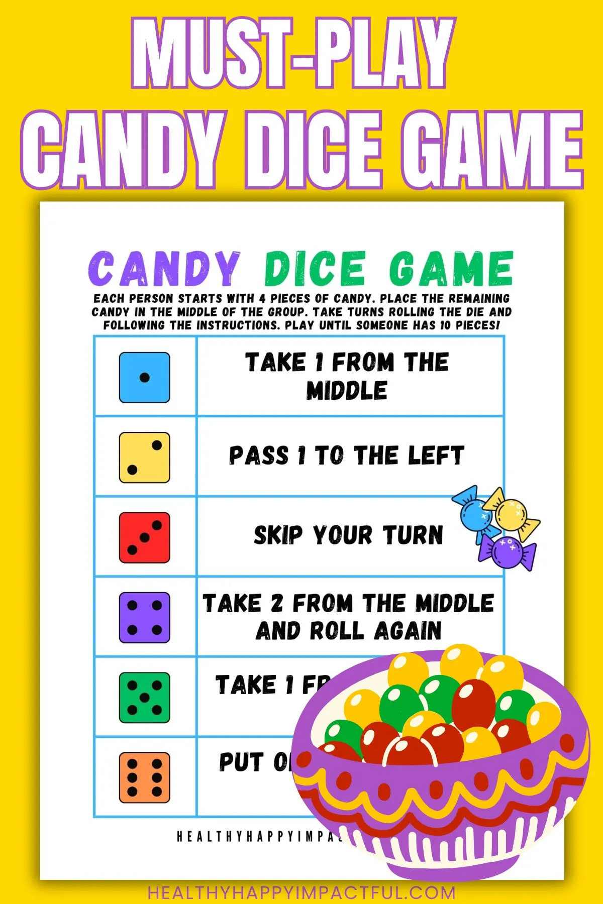 candy dice game free printable