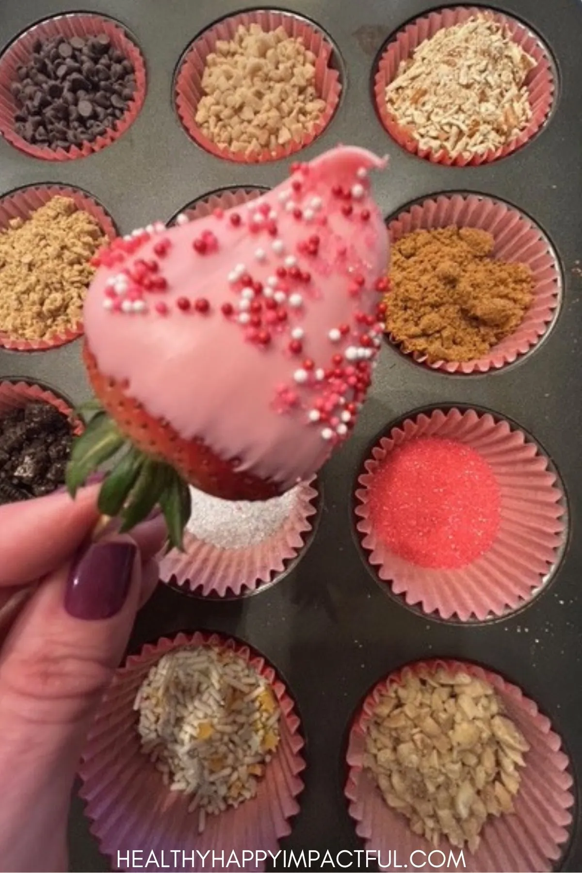 pink white chocolate strawberry covered with sprinkles; Valentine's Day activities