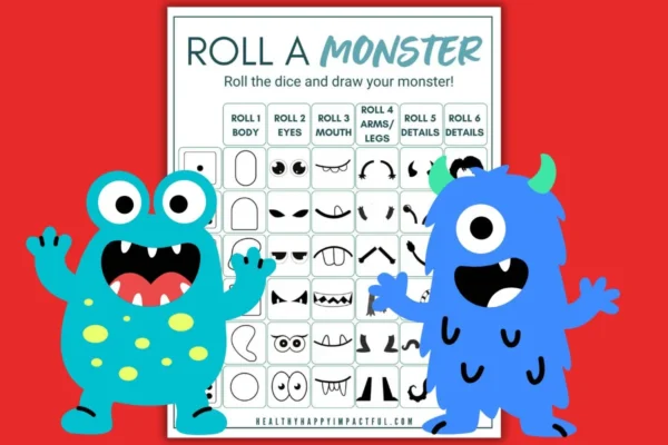 roll a monster free printable game; draw