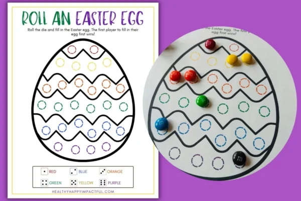 roll an Easter egg dice game for kids, families, and adults; easy