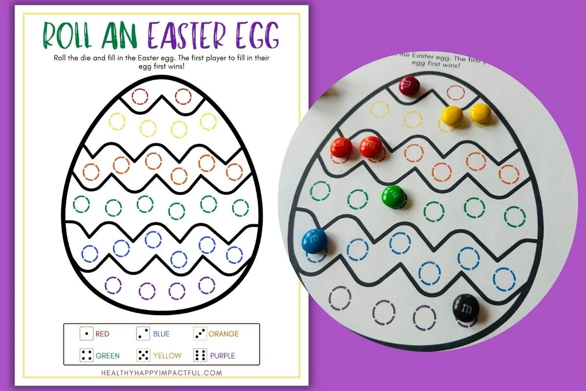 roll an Easter egg dice game for kids, families, and adults; easy