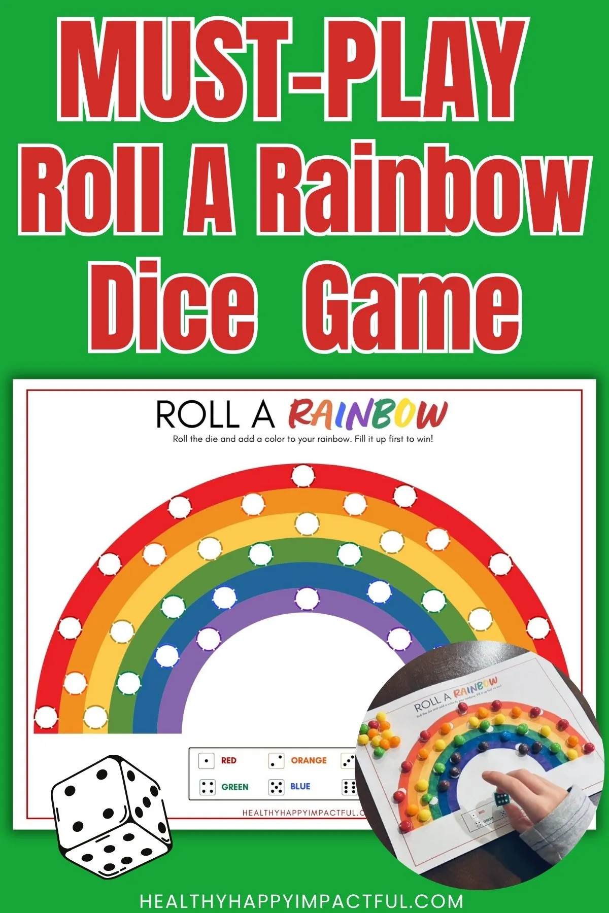 roll a rainbow free printable dice game, die