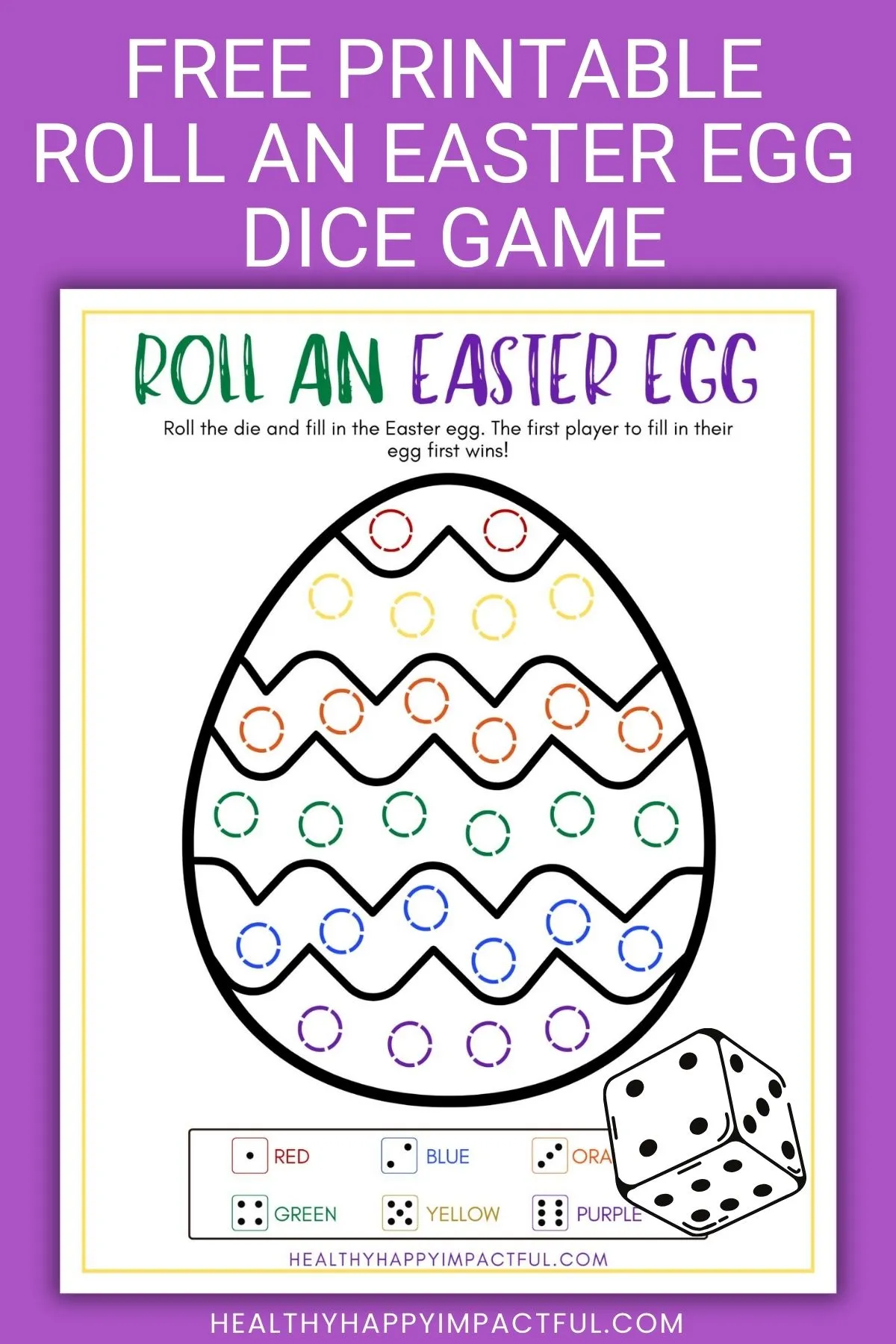 roll an Easter egg dice game free printable